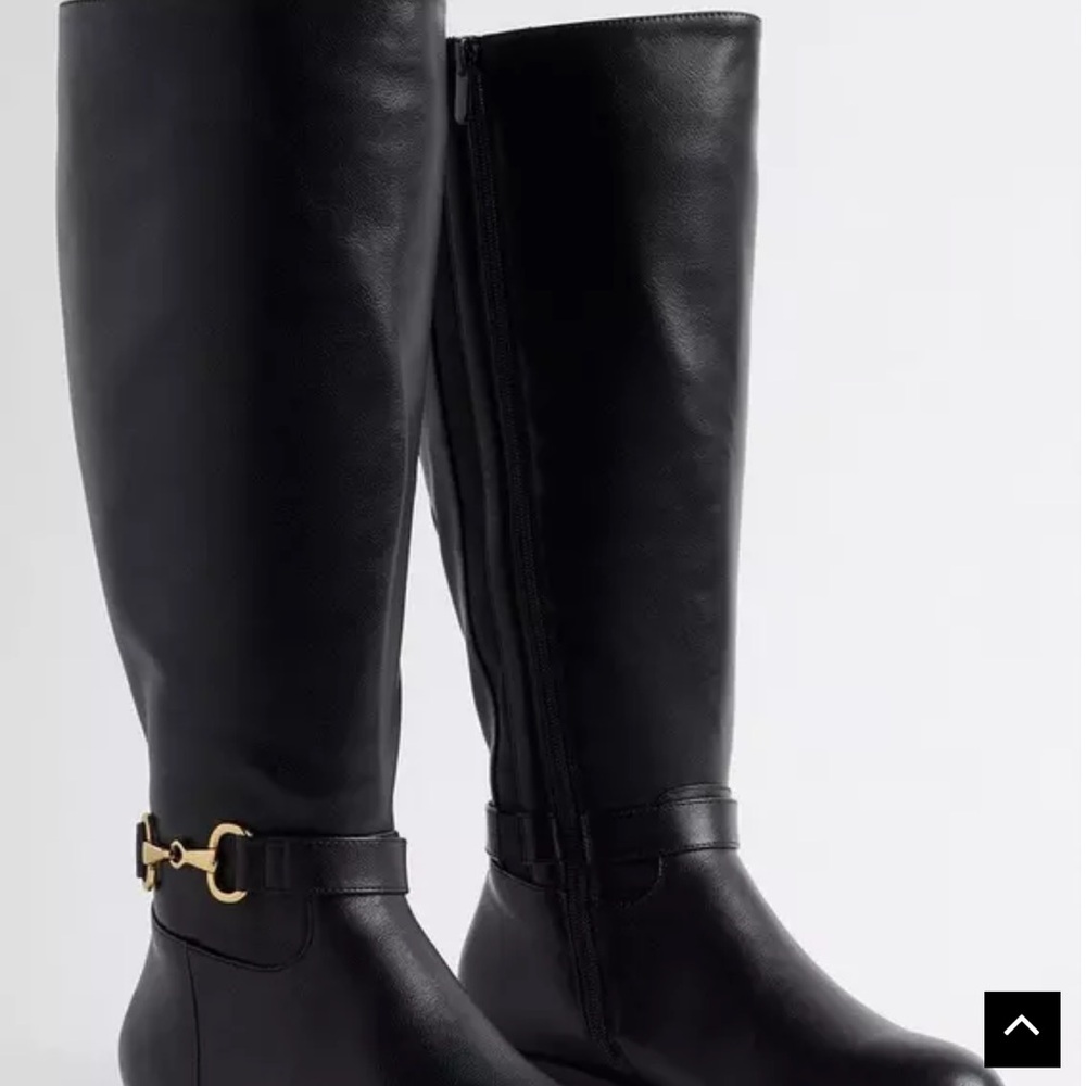 Black Leather Knee-High Wide Calf Boots - brand new